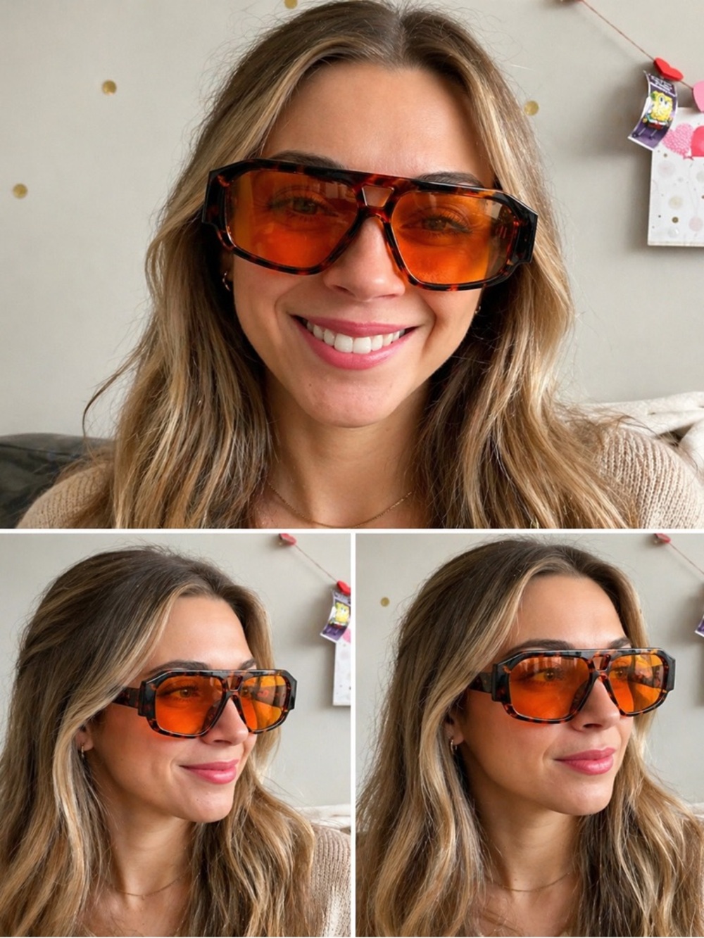 Oversized Amber Lens Sunglasses – Tortoiseshell Frame | 55-15-145